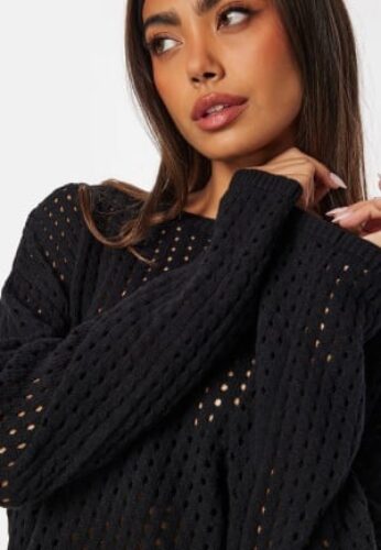 BUBBLEROOM Crochet Knitted Long Sleeve Top Black XS – 7333340299838