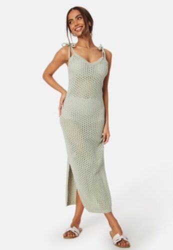 BUBBLEROOM Crochet Knitted Tie Strap Dress Dusty green XL – 7333340299920