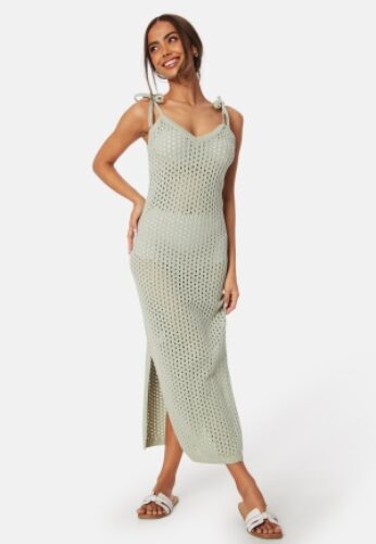 BUBBLEROOM Crochet Knitted Tie Strap Dress Dusty green XS – 7333340299883