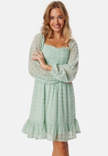 BUBBLEROOM Dobby Dot Rushed Dress Light green XS – 7333340287637