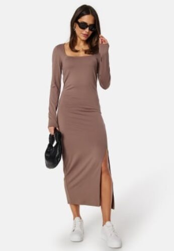 BUBBLEROOM Feya Slit Dress Dark mole S – 7333340305492