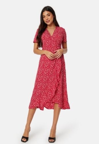 BUBBLEROOM Flounce Midi Wrap Dress Red/Patterned L – 7333340304341