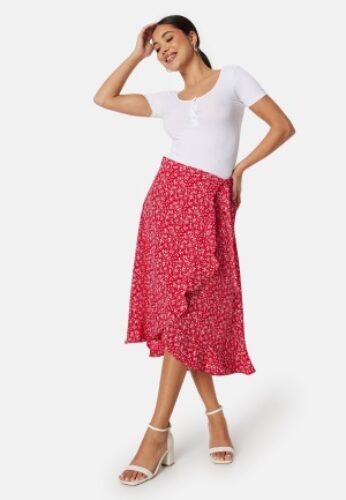 BUBBLEROOM Flounce Midi Wrap Skirt Red/Patterned XS – 7333340304631