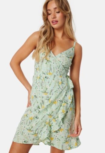 BUBBLEROOM Flounce Short Strap Dress Green/Patterned XS – 7333340307588