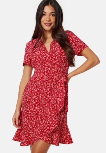 BUBBLEROOM Flounce Short Wrap Dress Red/Patterned XS – 7333340304471