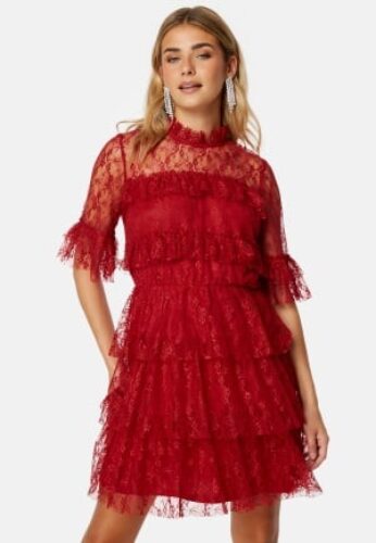 BUBBLEROOM Frill Lace Dress Red 44 – 7333340266526
