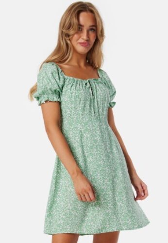BUBBLEROOM Front Tie Short Dress Green/Patterned M – 7333340295861