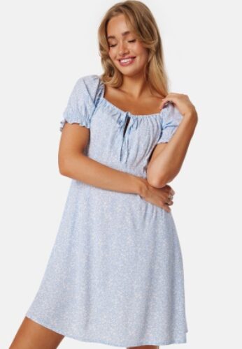 BUBBLEROOM Front Tie Short Dress Light blue/Patterned S – 7333340295908