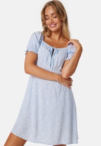 BUBBLEROOM Front Tie Short Dress Light blue/Patterned XS – 7333340295892