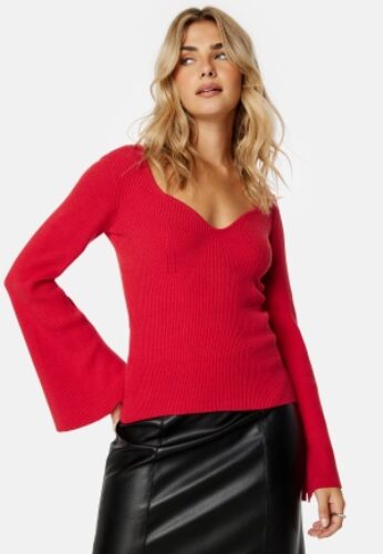 BUBBLEROOM Knitted L/S Slit Top Red S – 7333340257593