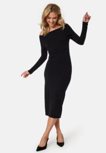 BUBBLEROOM Knitted Off Shoulder Dress Black S – 7333340291108