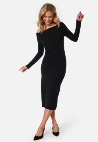 BUBBLEROOM Knitted Off Shoulder Dress Black XS – 7333340291092