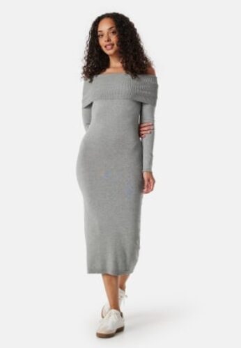 BUBBLEROOM Knitted Off Shoulder Dress Grey melange XS – 7333340291047