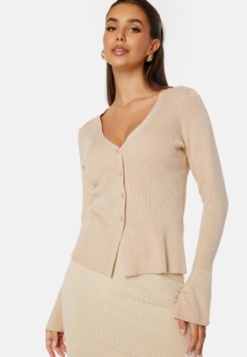 BUBBLEROOM Knitted Rib Cardigan Light beige XS – 7333340283554