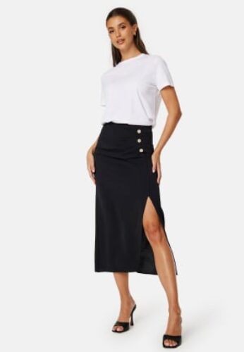 BUBBLEROOM Matilde Midi Button Skirt Black L – 7333340269152