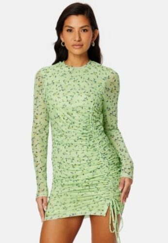 BUBBLEROOM Melandra mesh dress Green / Floral S – 7333340206669