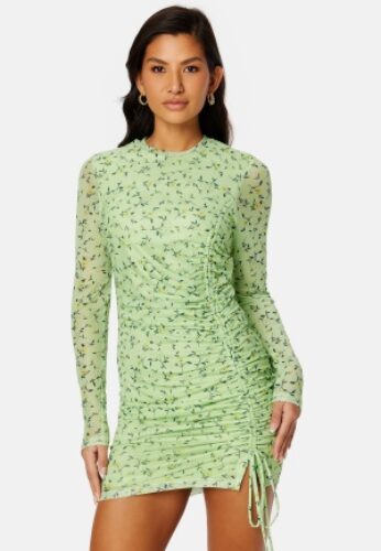 BUBBLEROOM Melandra mesh dress Green / Floral XL – 7333340206690