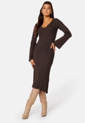 BUBBLEROOM Naja v-neck dress Dark brown XL – 7333340197479
