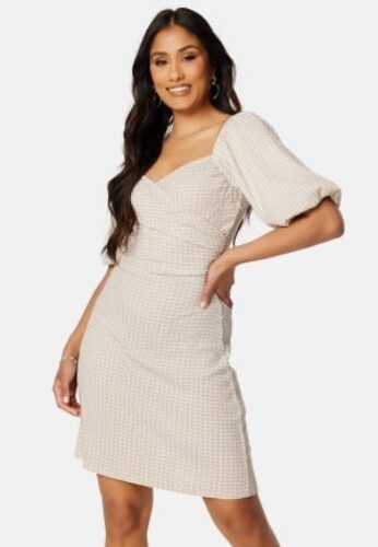 BUBBLEROOM Nandita wrap dress Beige / Checked L – 7333340233801