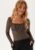 BUBBLEROOM Neija Square Neck Top Brown S – 7333340300343