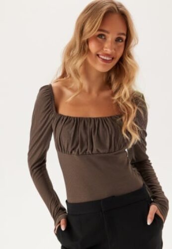 BUBBLEROOM Neija Square Neck Top Brown XS – 7333340300336