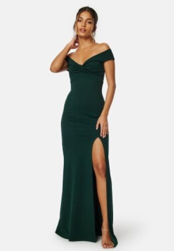 Bubbleroom Occasion Belle Twist Off Shoulder Gown Dark green S – 7333340292747