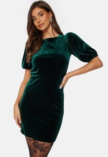 Bubbleroom Occasion Bow Velvet Short Dress Dark green 36 – 7333340259801