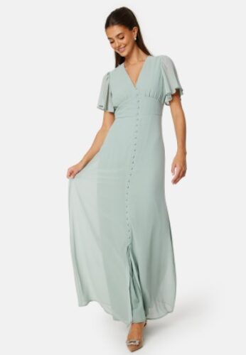 Bubbleroom Occasion Butterfly Sleeve Button Gown Dusty green 34 – 7333340277164