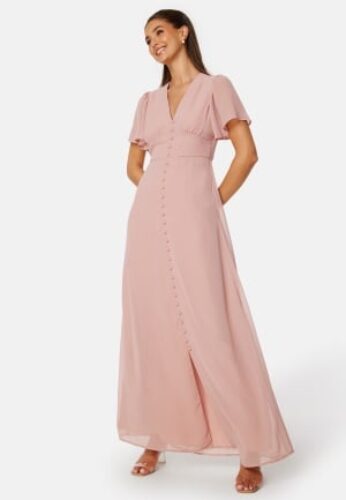 Bubbleroom Occasion Butterfly Sleeve Button Gown Dusty pink 42 – 7333340277270