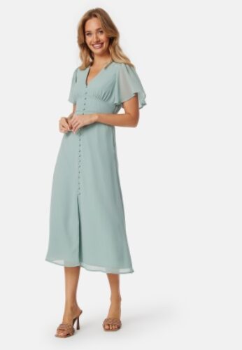 Bubbleroom Occasion Butterfly Sleeve Button Midi Dress Dusty green 38 – 7333340314708