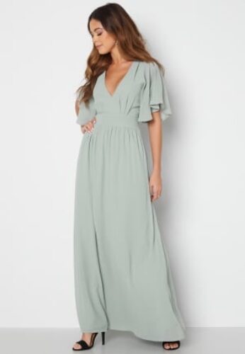 Bubbleroom Occasion Butterfly sleeve chiffon gown Dusty green 46 – 7333340053416