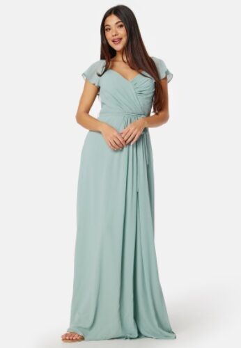 Bubbleroom Occasion Butterfly Sleeve Draped Chiffon Gown Dusty green 34 – 7333340288283