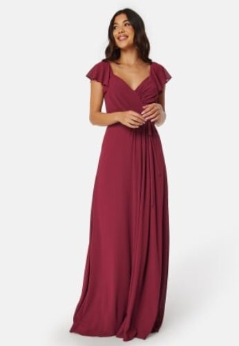 Bubbleroom Occasion Butterfly Sleeve Draped Chiffon Gown Wine-red 44 – 7333340158685