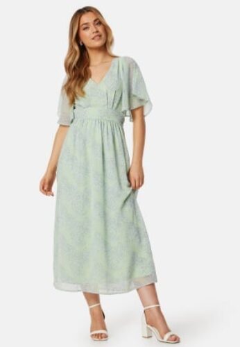 Bubbleroom Occasion Butterfly Sleeve Midi Dress Light green/Floral 38 – 7333340317747
