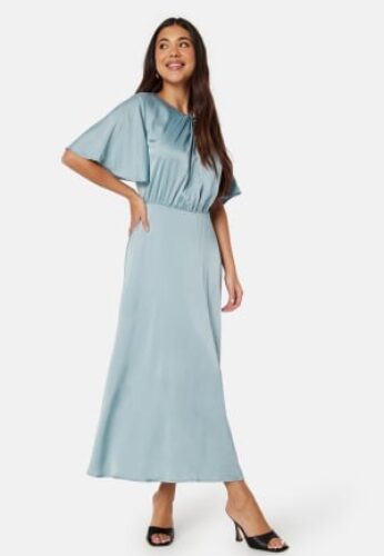 Bubbleroom Occasion Butterfly Sleeve Satin Midi Dress Aqua 34 – 7333340284759