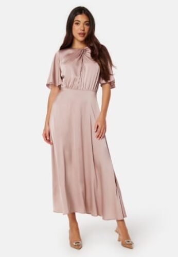 Bubbleroom Occasion Butterfly Sleeve Satin Midi Dress Light nougat 36 – 7333340284834