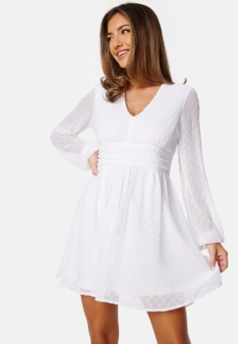 Bubbleroom Occasion Dotted Tie Back L/S Chiffon Dress White 48 – 7333340221426