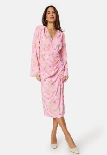 Bubbleroom Occasion Drawstring L/S Midi Dress Pink/Floral 44 – 7333340301944