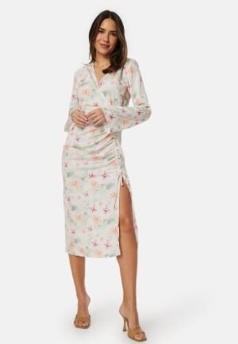 Bubbleroom Occasion Drawstring L/S Midi Dress White/Floral 38 – 7333340301982