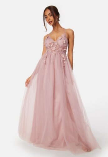 Bubbleroom Occasion Floral tulle Gown Dusty pink 36 – 7333340290736