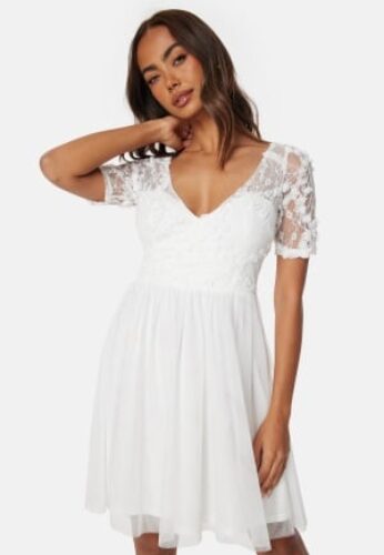 Bubbleroom Occasion Floral V-Neck Short Dress White 32 – 7333340273685