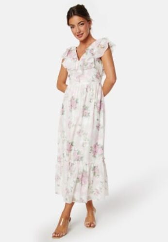 Bubbleroom Occasion Flounce Jacquard Midi Dress Pink/Patterned XS – 7333340293362