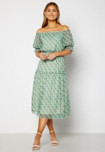 Bubbleroom Occasion Freeda Printed off Shoulder Dress  Green / Floral 4XL – 7333340125212