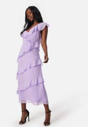 Bubbleroom Occasion Frill Chiffon Midi Dress Light lilac S – 7333340309513
