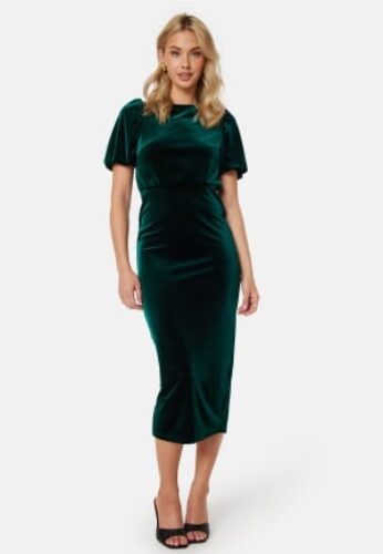 Bubbleroom Occasion Irse Velvet Midi dress Dark green 34 – 7333340259955