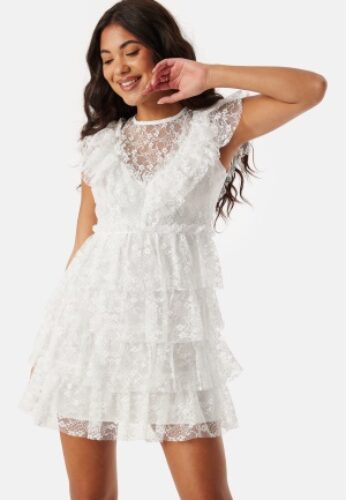 Bubbleroom Occasion Lace Frill Short Dress White L – 7333340328248