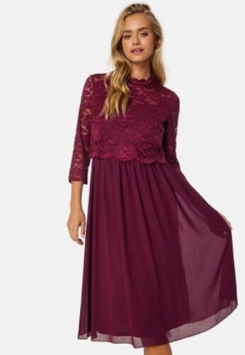 Bubbleroom Occasion Lace Midi Dress Bordeaux 34 – 7333340250181