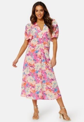 Bubbleroom Occasion Neala Puff Sleeve Dress Pink / Floral 48 – 7333340200827