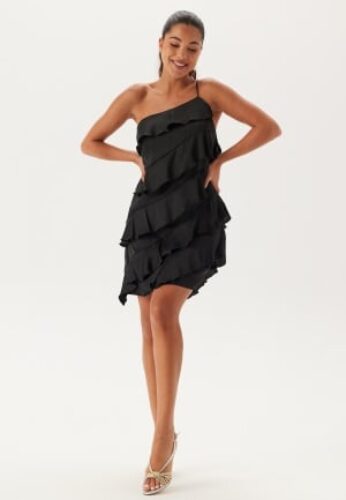 Bubbleroom Occasion One shoulder Short Frill Dress Black M – 7333340312483