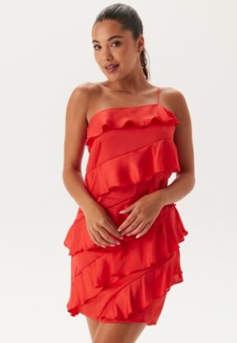 Bubbleroom Occasion One shoulder Short Frill Dress Red S – 7333340312421